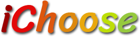 A Logo of i choose that is written with different colors . orange , yellow and green